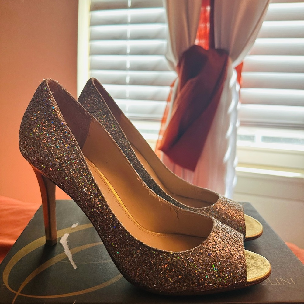 Enzo Angiolini Glitter Peep-Toe Heels